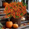 16-Piece Red-Orange Artificial Boxwood Floral Stems – UV-Resistant Outdoor Fall Décor