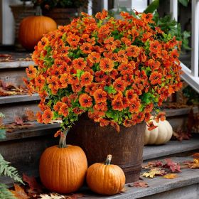 16-Piece Red-Orange Artificial Boxwood Floral Stems – UV-Resistant Outdoor Fall Décor