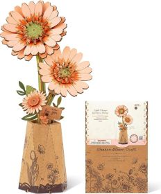 3D Flower Wooden Puzzles for Adults-Gerbera Daisy, DIY Wooden Flowers Model Kit Building Set Crafts for Adults to Build