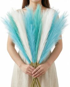 8 Pcs Teal Blue Faux Pampas Grass Decor 35' Fluffy Fake Colored Pampas Grass Tall White Pampas Grass Stems Large Flower Arrangement Floor Vase Filler