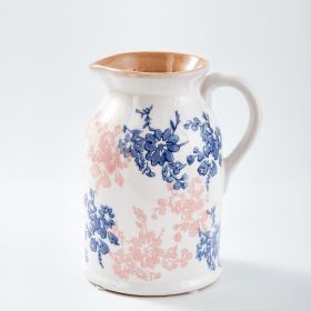 Floral Pattern Flower Pitcher Vase, Farmhouse vase with Handle, Ceramic Modern Pitcher Vase for Home DÃ©cor, Cute Water Jug.