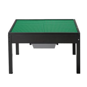 Kids Wooden Activity Table, Building Blocks Double-Sided Tabletop, Multi-Purpose Activity Play Table with 2 Storage Bins for Kids 3+ Years