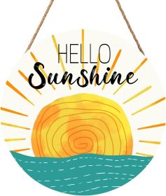 Wreaths for Front Door Hello Sunshine Welcome Sign Summer Sunshine Decoration Wooden Door Hanger Sunset over Sea Farmhouse Hanging Plaque Sign for Hom