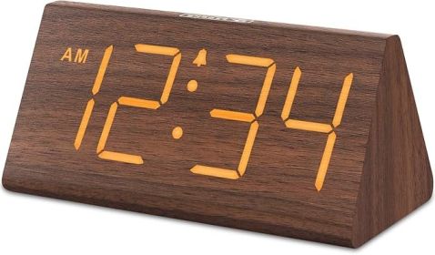 Wooden Digital Alarm Clocks for Bedrooms - Electric Desk Clock with Large Numbers, USB Port, Loud Alarm for Heavy Sleepers, Adjustable Volume, Dimmer