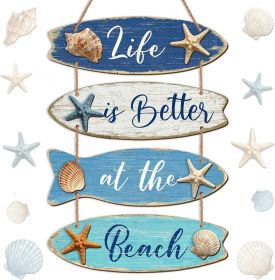 Summer Beach Wooden Wall Decor Farmhouse Coastal Bathroom Wall Art Room Decor Blue Nautical Wooden Hanging Sign Decorations for Bedroom Bathroom Offic