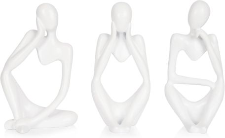 Set of 3 Small White Thinker-Style Abstract Sculptures – Minimalist Figurine Set