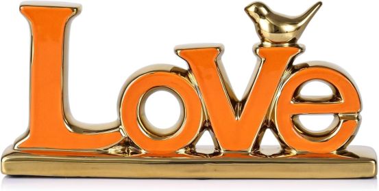 Love Sign Decoration,Orange and Gold Love Signs for Home Decor,Gold Bird Sculpture Personalized Love Decor
