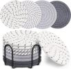 Mckanti 8 Pcs Drink Coasters with Holder, 4 Colors Absorbent Coasters, Minimalist Cotton Woven Coaster Set for Living Room Decor
