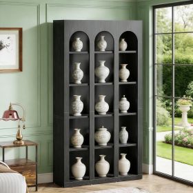 Wood Bookshelf, 5-Tier Rustic Bookcase Display Storage Shelving Unit