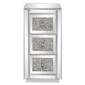 FCH Mirrored Nightstand with 3-Drawers; Crystal Accent Silver Side/End Table for Living Room Bedroom