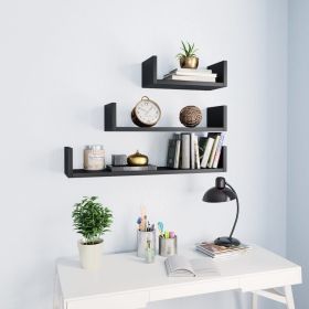 Shelf Set of 3 Black Engineered wood Large Wall-mounted