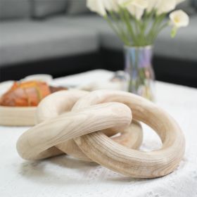 Natural Wood Round Chain Decor – Hand‑Carved 3‑Link Sculptural Accent