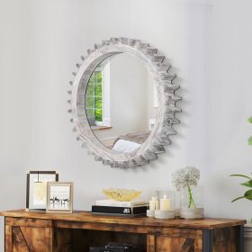 Vintage 17'' x 17'' Wood Round Hanging Gear Shape Decorative Mirror Patchwork Effect With Large-size Mirrors Individually On Art Walls,Sold Individual