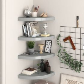 Corner Shelf Set of 4 Gray Honeycomb MDF Small Wall-mounted