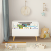 Wooden Toy Box, Kids Toy Storage Organizer with Front Bookshelf, Flip-Top Lid, Safety Hinge
