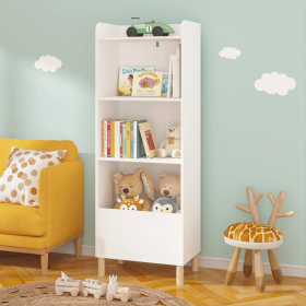 Kids 4‑Tier Wooden Bookcase – Modern Children’s Bookshelf & Toy Storage Organizer