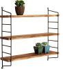 23-Inch Modern Industrial Metal and Torched Wood Adjustable Wall Mounted 3-Tier Display Floating Shelf