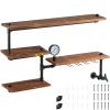 Pipe Shelving, Industrial Floating Shelves with 4-Tier Solid Wood Planks, Modern Rustic Floating Shelves Wall Mounted, DIY Storage Bracket for Bookshe
