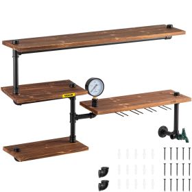 Pipe Shelving, Industrial Floating Shelves with 4-Tier Solid Wood Planks, Modern Rustic Floating Shelves Wall Mounted, DIY Storage Bracket for Bookshe