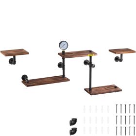 Industrial Pipe Shelving, Pipe Shelves with 5-Tier Wood Planks, Rustic Floating Shelves Wall Mounted, Wall Shelf DIY Bookshelf for Bar Kitchen Bathroo