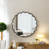 Solid Wood Wavy Mirror-Black Vanity Mirror Wall Decor 36" x 36" Modern Mirror Wall Decor for Bathroom, Bedroom, Living Room, Dining Room, Cloakroom