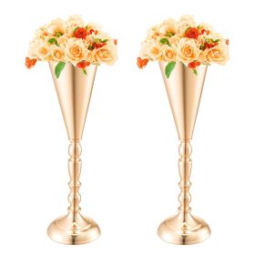 VEVOR 10PCS 43cm/16.9' Tall Wedding Flower Vase, Metal Wedding Trumpet Centerpiece, Gold Floral Stand Display Rack for Tables Wedding Dinner Part