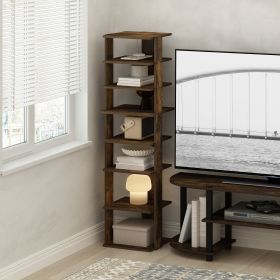 Compact 8-Tier Vertical Space Saving Free Standing Corner Shelf, Display Rack, Amber Pine