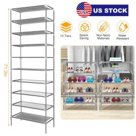 10 Tiers Shoes Rack Shelves 27 Pairs Shoes Storage Organizer Stand Non-Woven Fabric Detachable Shoes Tower Stackable Shoes Storage Rack for Entry