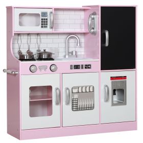 Pink Wooden Pretend Play Kitchen – Ice Maker, Chalkboard, Play Phone & Storage