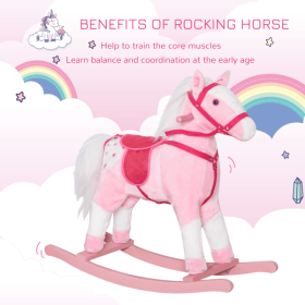 Pink & White Rocking Horse for Toddlers – Plush Ride‑On Toy with Sounds, Soft Seat & Wooden Rockers