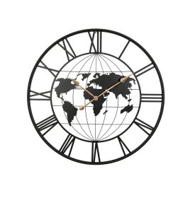 36 Inch Large Black Metal Wall Clock, Modern Silent World Map Wall Clock with Gold Pointers, Decorative for Living Room, Entryway, Dinning Room, Bedro