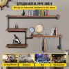 Pipe Shelving, Industrial Floating Shelves with 4-Tier Solid Wood Planks, Modern Rustic Floating Shelves Wall Mounted, DIY Storage Bracket for Bookshe