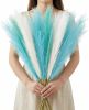 8 Pcs Teal Blue Faux Pampas Grass Decor 35' Fluffy Fake Colored Pampas Grass Tall White Pampas Grass Stems Large Flower Arrangement Floor Vase Filler