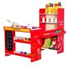 Kids Grocery Store Playset, Wooden Play Store with Shopping Bag, Kids Supermarket Pretend Play Toy Set with Conveyor Belt, Scanner, Cash Register