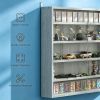 Gray 5-Tier Display Cabinet, Wall-Mounted Display Case with 2 Glass Doors and Adjustable Shelves