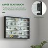 Display Cabinet 5-Tier Black White Glass Case with 2 Doors Adjustable Shelves Wall-Mounted