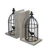 Set of 2 Distressed Black Bird Cage Bookends – Antique White Finish