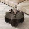 35" Round Coffee Table Unique Circle Center Table with Tempered Glass Top and Solid Wood Base