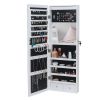Full Mirror Wooden Wall Mounted 4-Layer Shelf 2 Drawers With Inner Mirror 8 Blue LED Light Jewelry Storage Mirror Cabinet - White