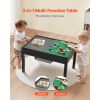 Kids Wooden Activity Table, Building Blocks Double-Sided Tabletop, Multi-Purpose Activity Play Table with 2 Storage Bins for Kids 3+ Years