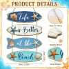 Summer Beach Wooden Wall Decor Farmhouse Coastal Bathroom Wall Art Room Decor Blue Nautical Wooden Hanging Sign Decorations for Bedroom Bathroom Offic