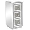 FCH Mirrored Nightstand with 3-Drawers; Crystal Accent Silver Side/End Table for Living Room Bedroom