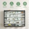 Display Cabinet 5-Tier Black White Glass Case with 2 Doors Adjustable Shelves Wall-Mounted