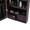 Full Mirror Wooden Wall Mounted 3-Layer Shelf 17 Cosmetic Brush Holders With Inner Mirror 8 Blue LED Light Mirror Cabinets - Dark Brown