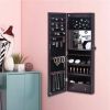 Full Mirror Wooden Wall Mounted 3-Layer Shelf 17 Cosmetic Brush Holders With Inner Mirror 8 Blue LED Light Mirror Cabinets - Dark Brown