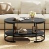 2-Tier Coffee Table with Metal Frame, 100×50×45 cm Robot Vacuum Friendly Accent Table, 88 lbs Capacity for Living Room Office-Black