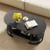2-Tier Coffee Table with Metal Frame, 100×50×45 cm Robot Vacuum Friendly Accent Table, 88 lbs Capacity for Living Room Office-Black