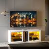 TV Stand Center for 55" with LED Lights and Power Outlets TV Television Cabinet with Adjustable Shelves High Gloss White