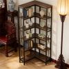 7‑Tier Hexagonal Corner Bookshelf – Black Metal & Wood Modern Space‑Saving Rack