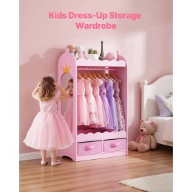 Kids Dress-Up Storage Wardrobe with Mirror – Toddler Costume Closet & Drawer